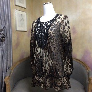 Leopard boho tunic by Casting, size M?, like new!